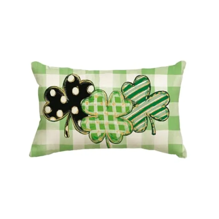 AVOIN colorlife St Patricks Day Clover Buffalo Plaid Throw Pillow Cover, 12 x 20 Inch Polka Dot Shamrock Cushion Case Decoration for Sofa Couch