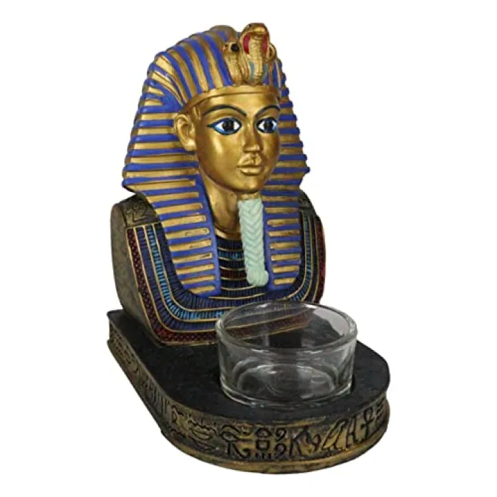 Ebros Gift Ancient Egyptian King Ruler Pharaoh Tutankhamun Tea Light Candle Holder Figurine Nile River Dynasty Gods of Egypt King TUT Votive Candleholder