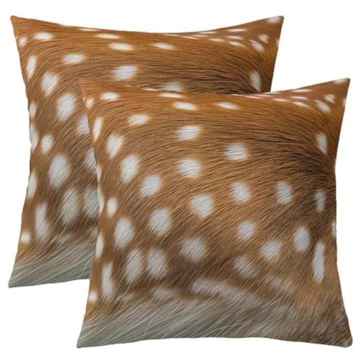 Erosebridal Set of 2 Spotted Deer Throw Pillow Covers 20x20 3D Elk Deer Print Animal Hide Pillow Covers Novelty Wild Animal Skin Fur Wild Safari Cushion Covers Brown (Not Real Deer Skin just Print)