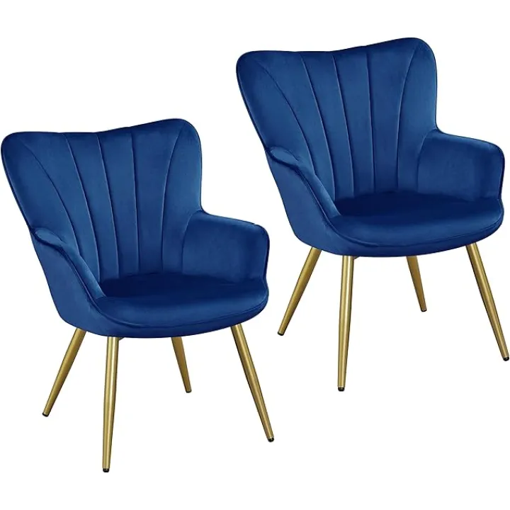 Yaheetech Velvet Accent Chair, Modern Armchair Vanity Chair with Wing Side and Metal Legs, Cozy and Soft Padded and High Back for Living Room/Home Office/Bedroom, Blue