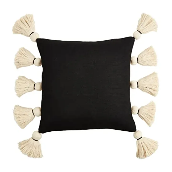 Mud Pie Square Black Tassel Pillow, 18" x 18"