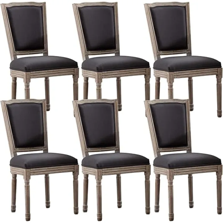Virabit French Dining Chairs Set of 6, Louis Dining Chairs with Square Backrest and Exquisitely Carved Solid Wood Frame for Living Room, Kitchen, Restaurant