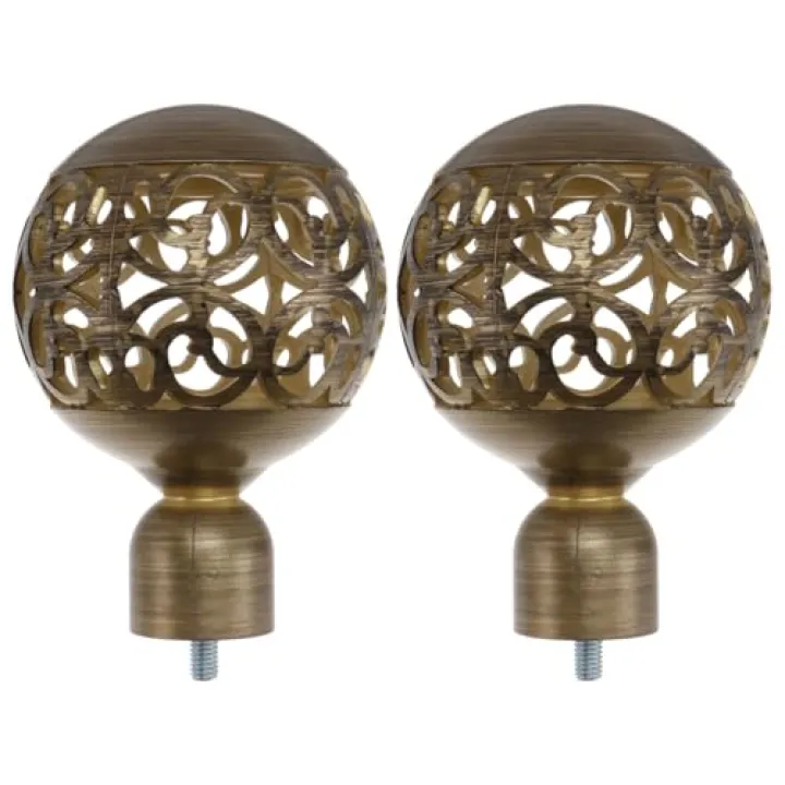 Decorative Curtain Rod End Caps 2-Pack Screw on Finials for Window Rods Hollow Iron Art Design 3.32X1X1 Inches Home Accessory