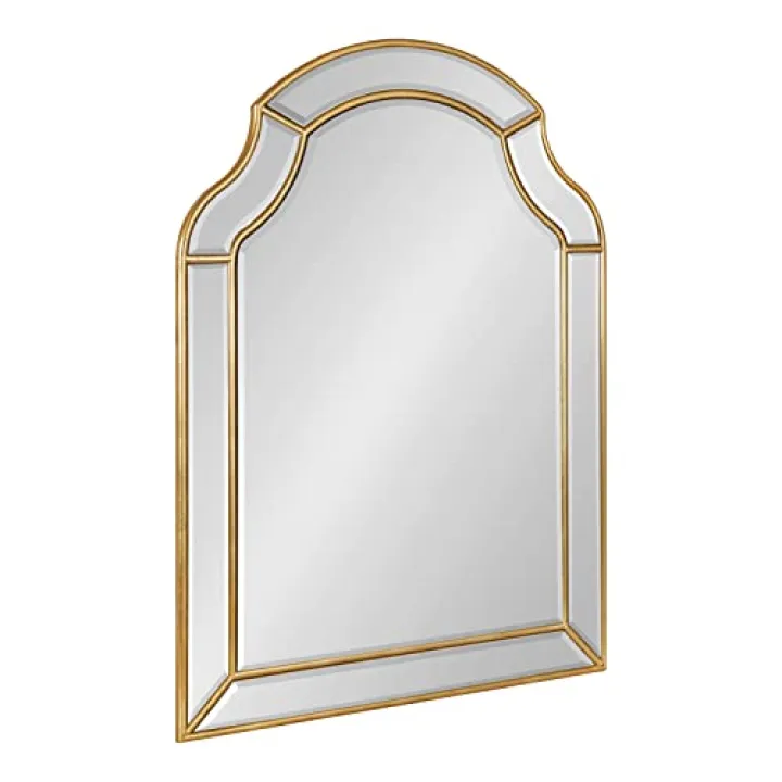 Kate and Laurel Pinchot Glam Arched Wall Mirror; 24 x 32; Gold; Sophisticated Scalloped Arch Mirror for Wall Decor with Overlay and Dimensional Design