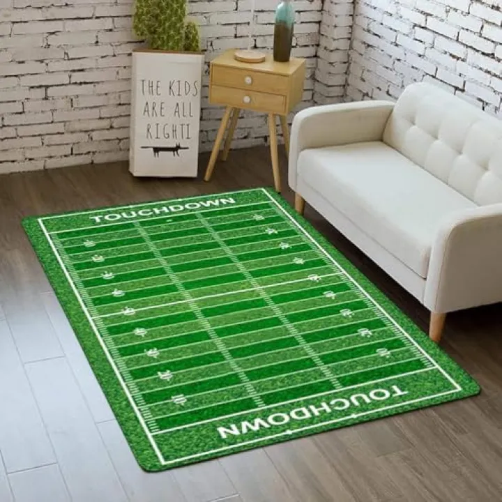 Green Football Field Area Rug for Living Room Sport Theme Machine Washable Carpet Accent Rug Football Bedroom Rugs 3'4"x4'