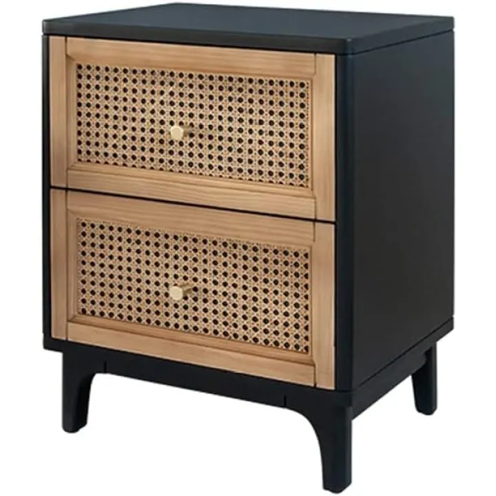 Night Stand Black Bedside Table Simple Retro Bedroom Small Storage Side Cabinet Double Drawer Bedside Storage Cabinet Bedside Tables