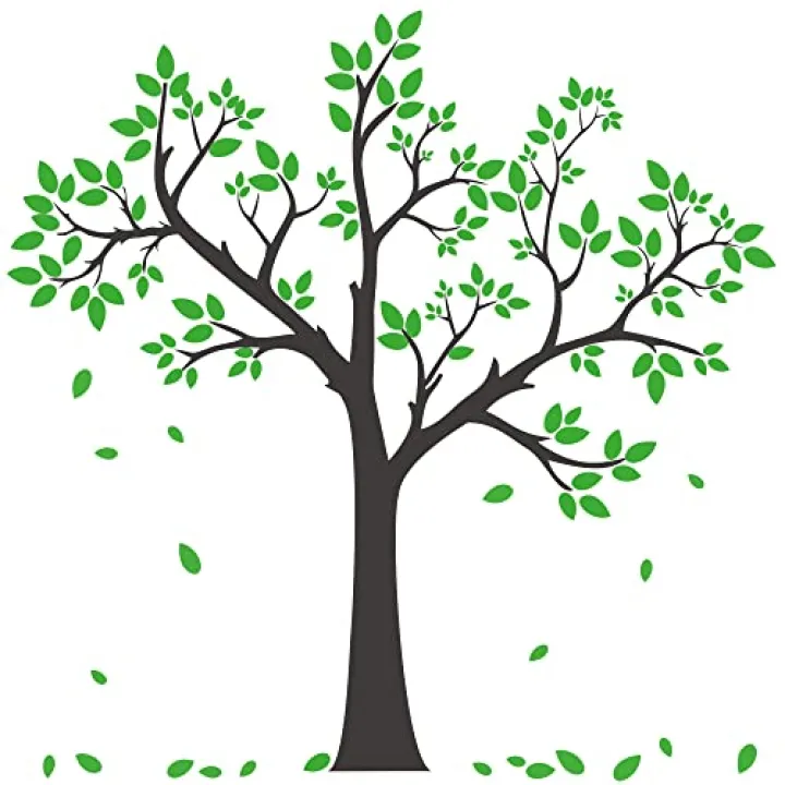 Buiory Giant Tree Wall Decal Removable Falling Green Leaves Wall Sticker DIY Peel and Stick Art Decor Black Tree Wall Sticker for Baby Kids Girls Bedroom Classroom Nursery Walls Background Decorations