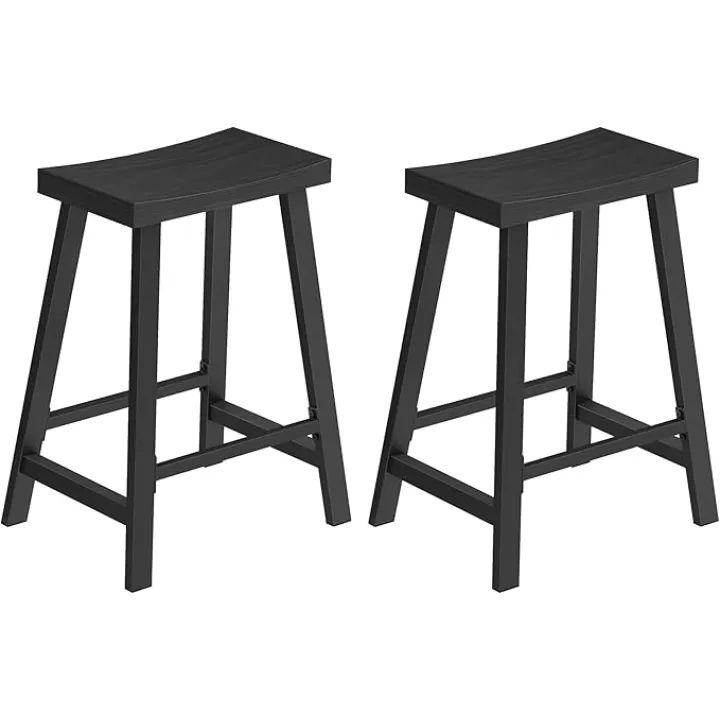 VASAGLE Bar Stools, Set of 2 Bar Chairs, Kitchen Breakfast Bar Stools with Footrest, 23.6 Inches High, Industrial in Living Room, Party Room, Black ULBC074B56