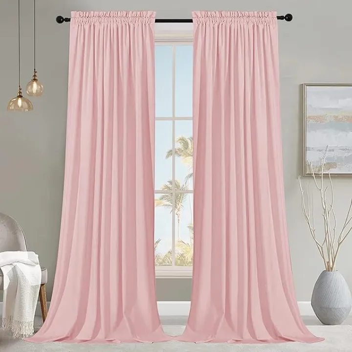 SMILETIME Pink 96in Long Velvet Curtains with Rod Pocket Thermal Insulated Soft Privacy Light-Filtering Velvet Drapes for Bedroom and Living Room, Set of 2 Panels, 52 x 96 Inches Long