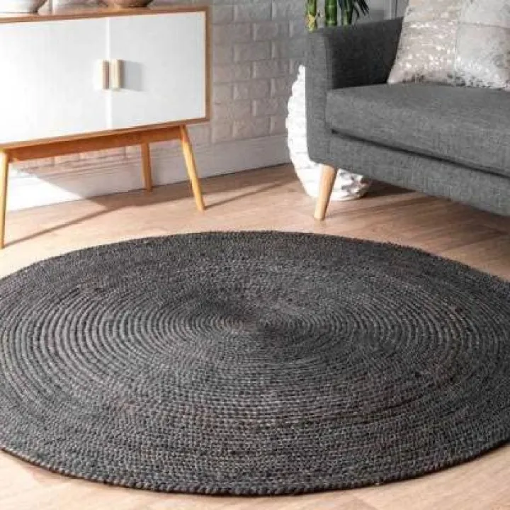 DecorAvenue Area Rugs Indian Handmade Natural Handwoven Braided Jute Rug for Living Room, Bedroom (Black, 2' Ft Round)