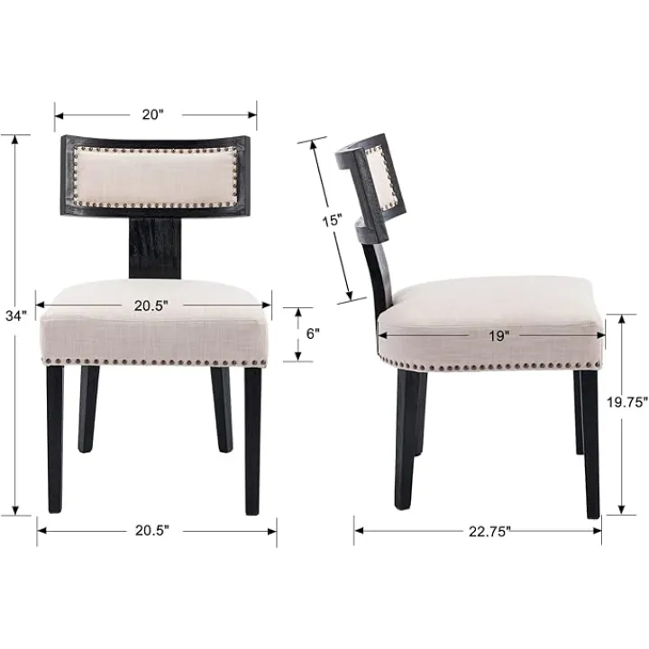 Mid Century Modern Dining Chairs Set of 4 Linen Fabric Upholstered Kitchen Side Chairs with Nailhead Trim, Modern Kitchen Armless Solid Wood Dining Chairs, Beige