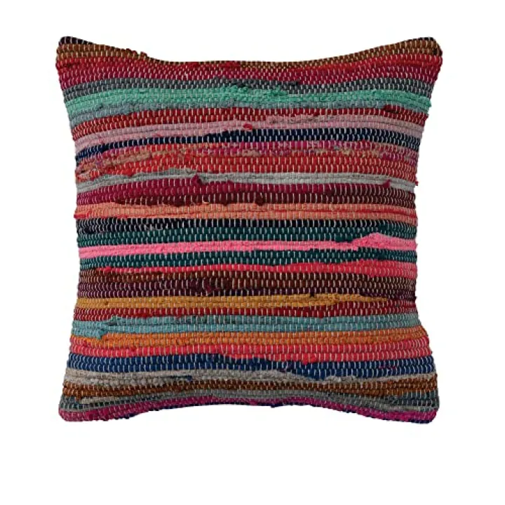 Creative Co-Op Recycled Striped Cotton Chindi Throw Pillow, Multicolor
