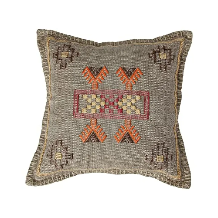 Creative Co-Op Handwoven Cotton Throw Pillow Cover with Geometric Embroidery, Multicolor