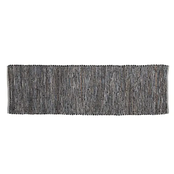 Creative Co-Op Woven Cotton Chindi and Leather Floor Runner Rug, Multicolor