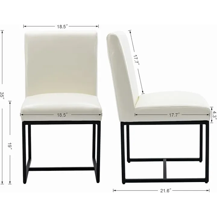 Mid Century Modern Dining Chairs Set of 4, PU Leather Upholstered Dining Chairs with Black Metal Frame, Kitchen & Dining Room Chairs Armless Side Chairs, White