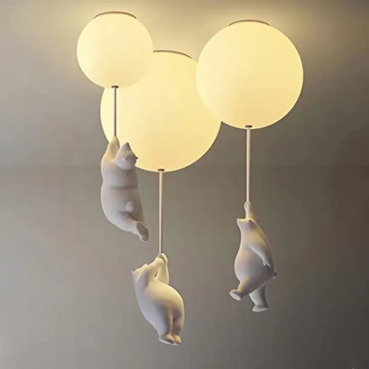 DUNMW creative balloon LED ceiling lamp polar bear with pendant cute cartoon children's room ceiling lamp, decorative chandelier for bedroom, children's room, boys, girls