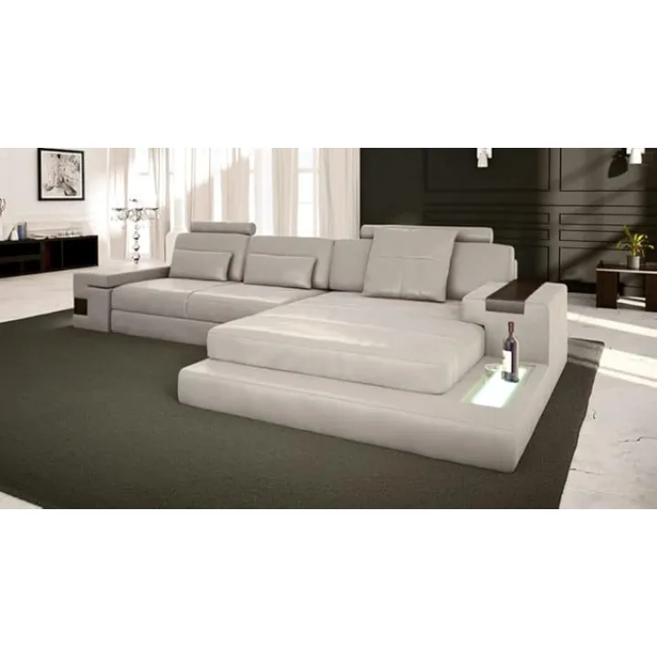 Leather Chaise Couch L-Shaped Sectional Chaise Sofa Modern Furniture Grey - BULLHOFF by Giovanni Capellini…