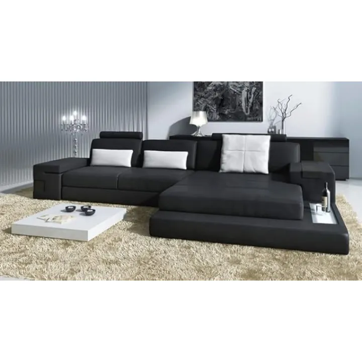 Leather Chaise Couch L-Shaped Sectional Chaise Sofa Modern Furniture Black - BULLHOFF by Giovanni Capellini