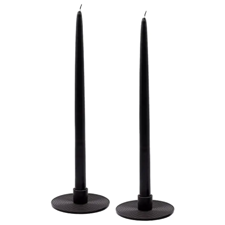 Taper Candle Holder Set of 2 Made in Dark Grey Silicone, Candlestick Holders for Dinner Table Decor. Candle Holders to Decor Table Round Shape, Concentric Circles and Minimalist Home Decor