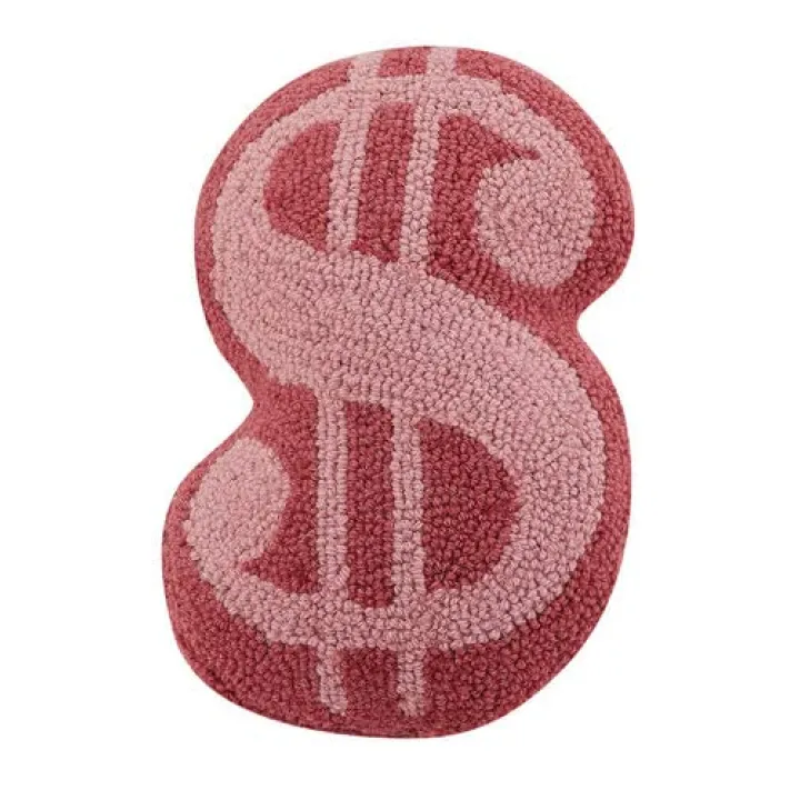 Peking Handicraft Dollar Sign Shaped, Hook Pillow, Wool and Poly Velvet