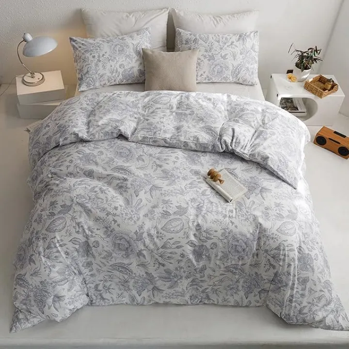 ECOCOTT Vintage Flower Duvet Cover Set, 100% Cotton Floral Pattern Duvet Cover Queen Size - Breathable Durable Soft Comfy Quilt Cover Queen Size