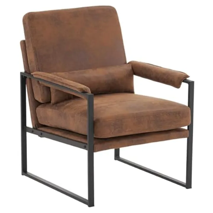PU Leather Armchairs, Retro Leisure Accent Chair with Extra Soft Padded and Cushion, Modern Reading Arm Chair for Living Room Office Bedroom Study (Bronzing Suede Orange One)