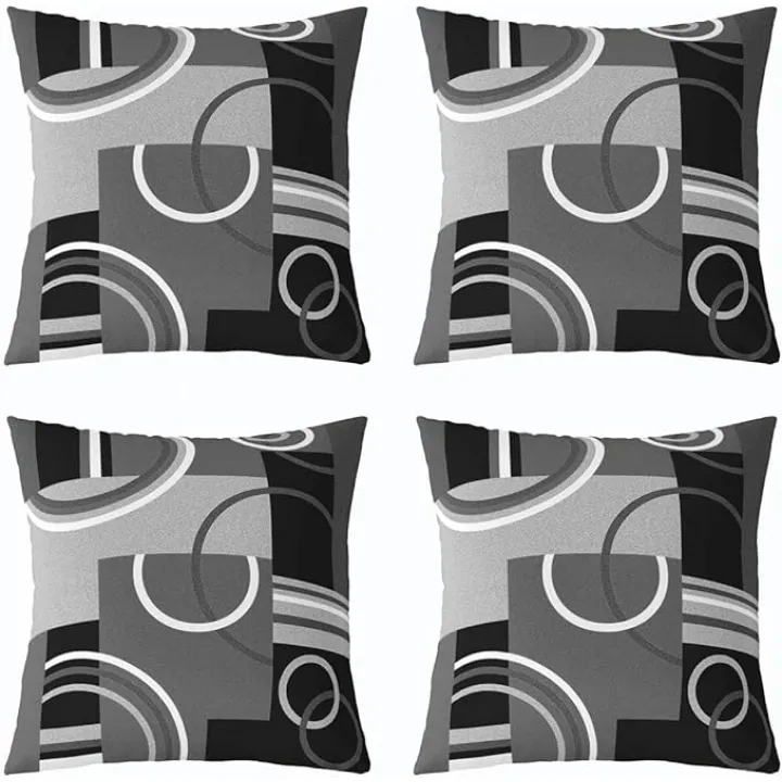 Geometry Circles Pillow Covers Modern Grey Black White Throw Pillow Covers 20x20 Set of 4 Abstract Swirls Square Cushion Covers Geometric Stripe Modern Creative Decorative Pillow Covers Bedroom Decor