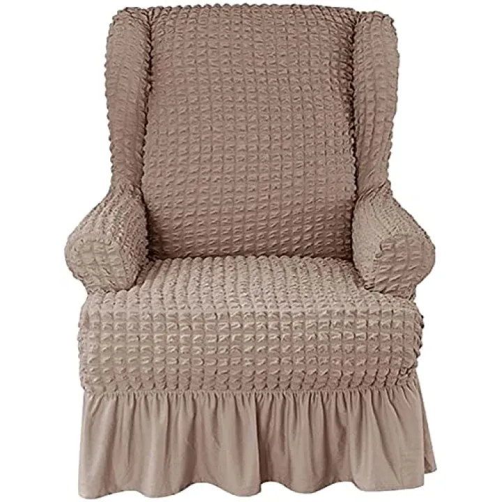 Konsilsa Wing Chair Slipcovers, 1-Piece ​Wing Back Wingback Armchair Chair Easy Fitted Sofa Cover Covers Protection ​Furniture Protector​ (Color : Light Brown)