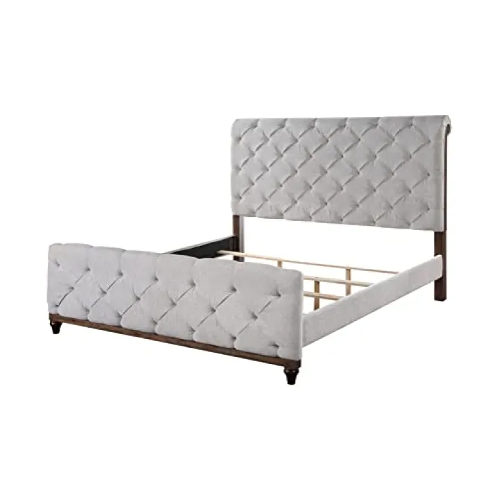 Acme Andria Tufted Fabric Queen Bed in Gray and Reclaimed Oak