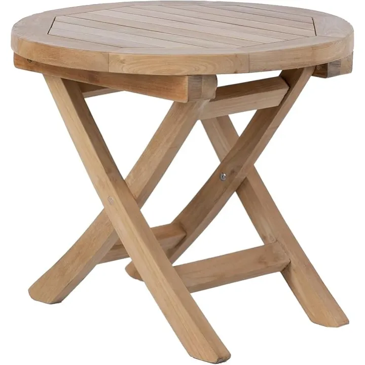 Teak Wood Folding 20”-Inch Outdoor Coffee Table - Perfect for Camping & Outdoor Entertaining - Ideal for Backyard, Front Porch, Balcony (Round)