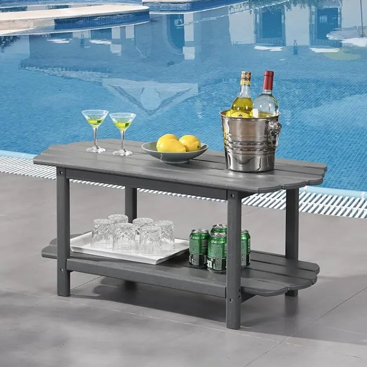 Adirondack Outdoor Patio Table-2 Tier Outside Table Irregular Grey Coffee Table for Garden Indoor Sun Room