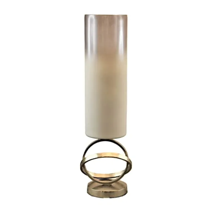 Sagebrook Home Elegant Glass & Metal Candle Holder - Modern Glam Design with Aluminum Base - Decorative Home, Office & Bedroom Accent - 21" White & Gold
