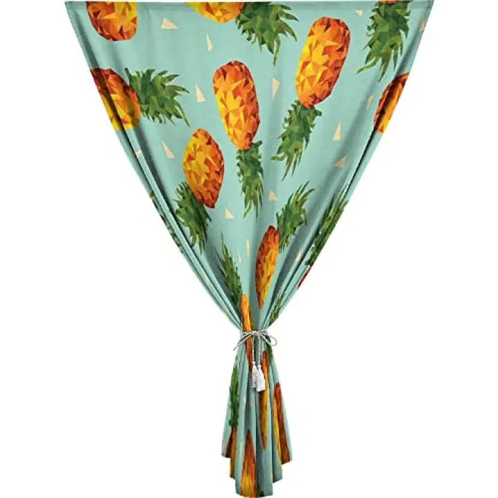 Travel Windows Blackout Curtain, Retro Curtain Shades, Poly Style Pineapples Vintage Beach Summer Modern Art Print Adjustable Temporary Blackout Shades,35W x63L Inches,for Kitchen Bathroom Living Room