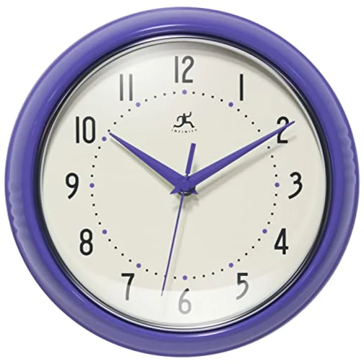 Infinity Instruments LTD. Retro 9 inch Silent Sweep Non-Ticking Mid Century Modern Kitchen Diner Wall Clock Quartz Movement Retro Wall Clock Decorative (Veri Peri)