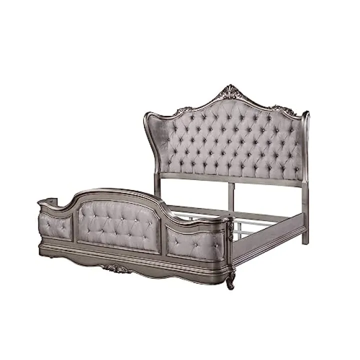 Acme Furniture Ariadne CK Bed in Velvet & Antique Platinum Finish