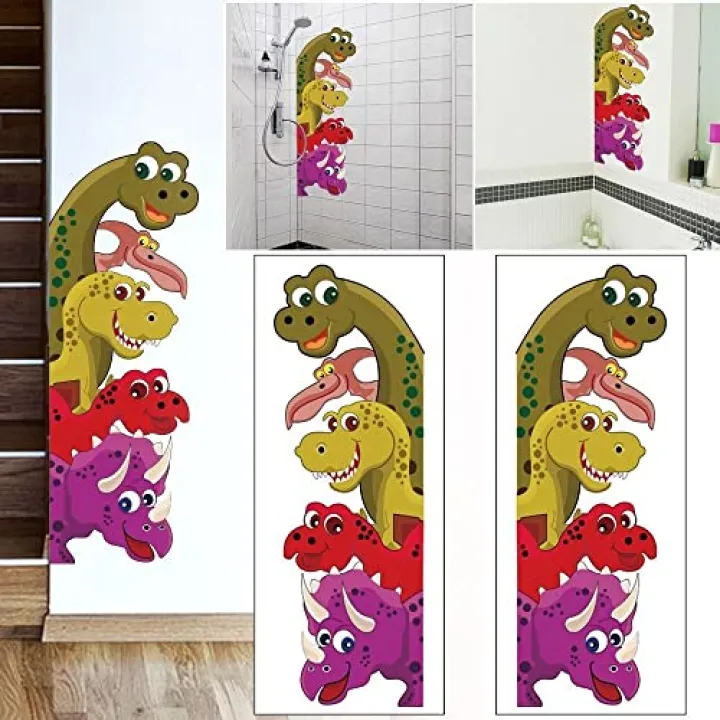 2 Pieces Funny Probe Dinosaur Behind The Door Room Decor Wall Decals Stickers Children Nursery Kids Bedroom Living Room Mural Wall Art