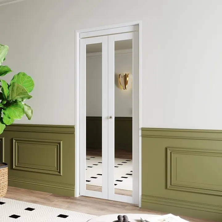 BARNER HOME Bi-Fold Doors, One Mirror Closet Doors for 30in. x 80in. Opening, Folding Closet Door with Hardware Kits, MDF, White Multifold Interior Door
