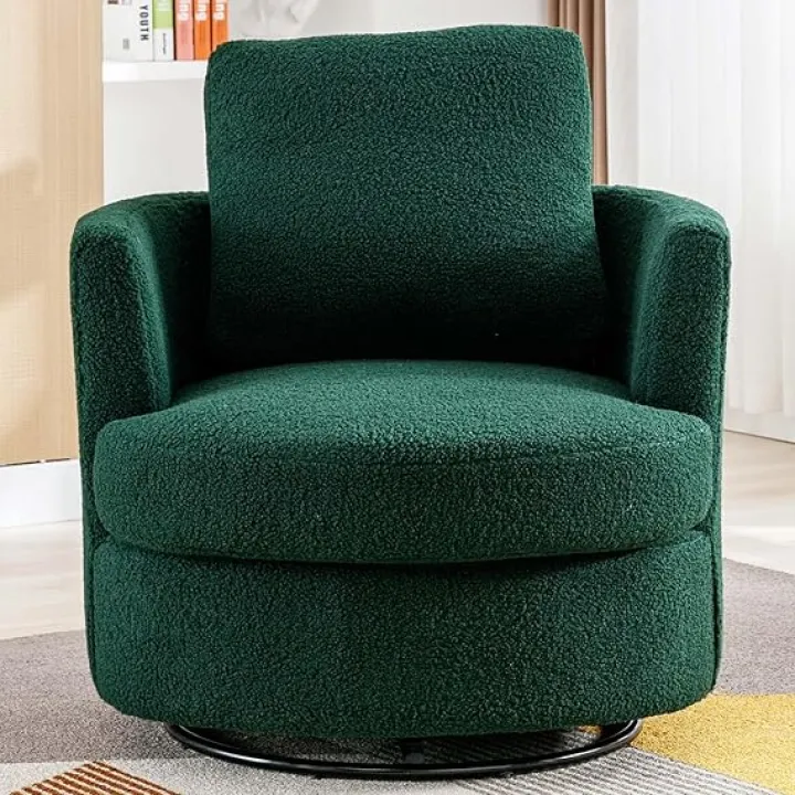 ODUWA Swivel Barrel Chair,31.9" W Modern Round Accent Arm Chairs Teddy Sherpa Upholstered Comfy 360 Degree Swivel Single Circle Club Sofa Chair for Nursery Living Room Bedroom(Green)