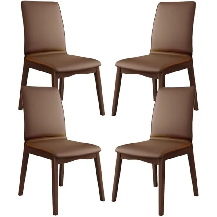 Kitchen Leather Dining Chairs Set of 4,Modern Kitchen Living Room Lounge Counter Chairs with Backrest Soft Cushion and Sturdy Wood Legs (Color : Coffee Color, Size : Walnut Color)