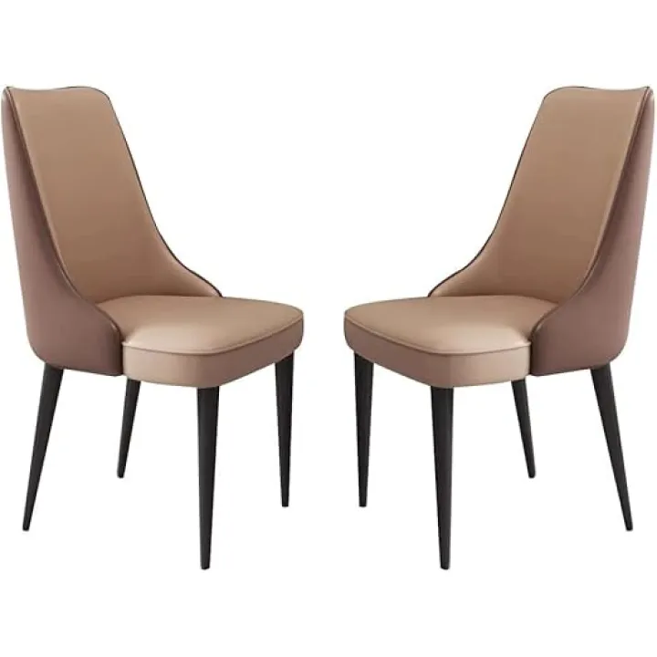 Kitchen Kitchen Dining Chairs Set of 2 Micro Fiber Leather Ergonomics Seat Carbon Steel Metal Legs Household Desk Chair (Color : Coffee+Khaki)