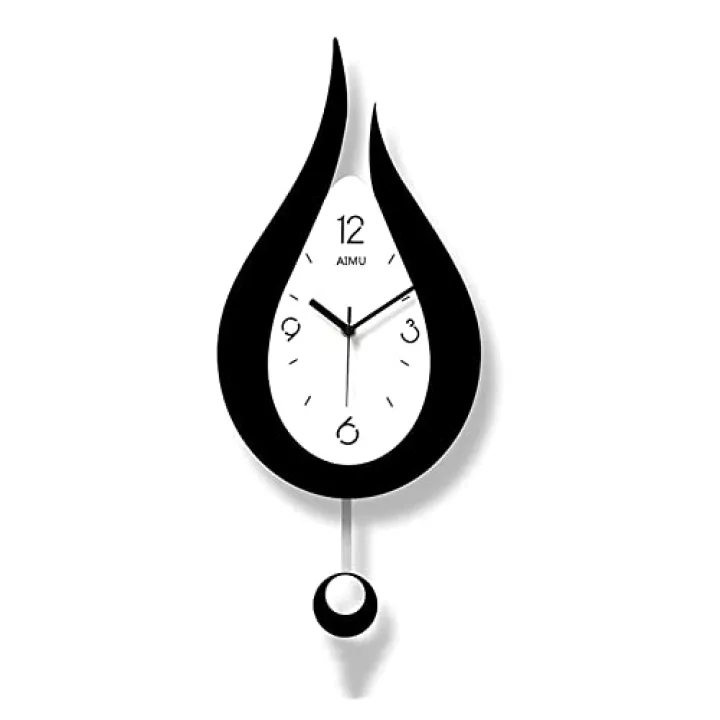 WYJZALLL 20.4 inch Wall Clock, Creative Water Drop Pendulum Clock, Large Silent Wall Clock, Battery Operation Watch for Bedroom Office Living Room (Color : Black)