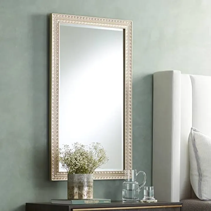Noble Park Shaina Rectangular Vanity Decorative Wall Mirror Modern Champagne Gold Wood Frame 24" Wide for Bathroom Bedroom Living Home House Office Entryway