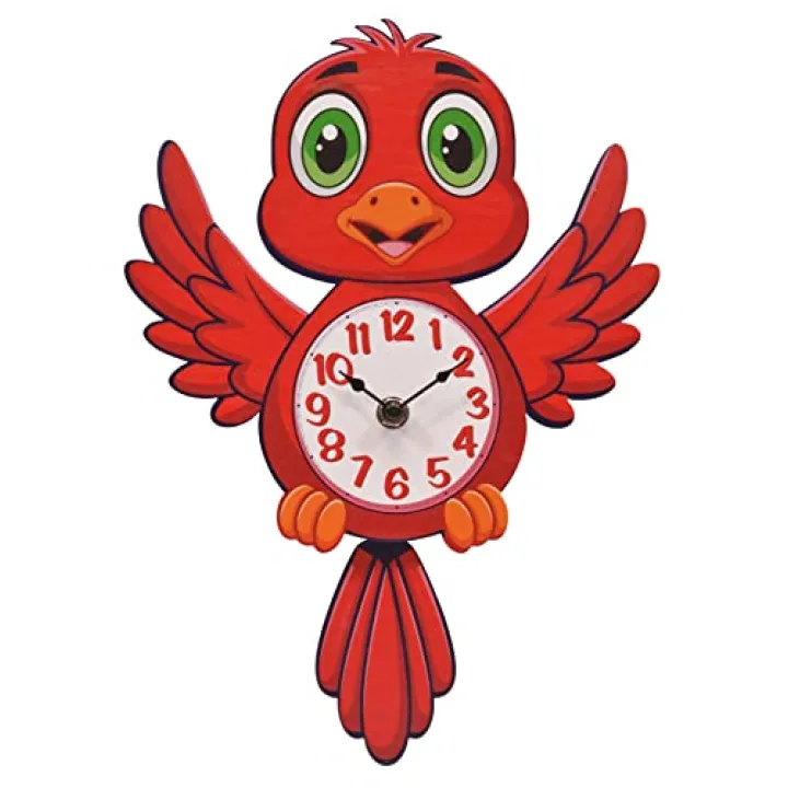 Mark Feldstein & Associates Cardinal Red Bird Swinging Tail Pendulum Pal Wall Clock, 12 Inch