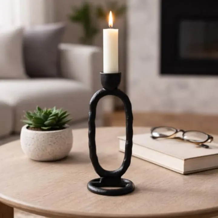Sagebrook Home Modern Metal Taper Candle Holder - Aluminum Decorative Candlestick - Minimalist Design for Home, Living Room & Office - 7" Black