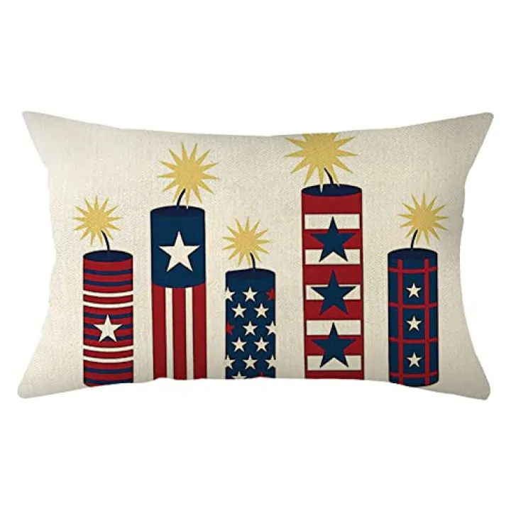 Ogiselestyle 4th of July Firecracker Lumbar Throw Pillow Cover, 12 x 20 Inch Patriotic Pillows Independence Memorial Day Cushion Case for Sofa Couch
