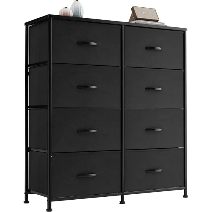 Flamaker Dresser for Bedroom, 8 Drawer Dresser, Wide Chest of Drawer, Fabric Storage Drawers, Black Storage Organizer for Closet, Hallway