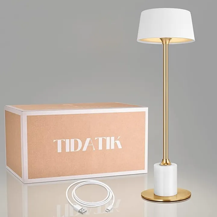 Cordless Table Lamp,Rechargeable and Battery Operated, Powered by 4000mAh Battery, 42-Hour Run Time, 3 Level Dimmable, White and Gold Lamp for Bedrooms, Restaurant, Buffet, Patio