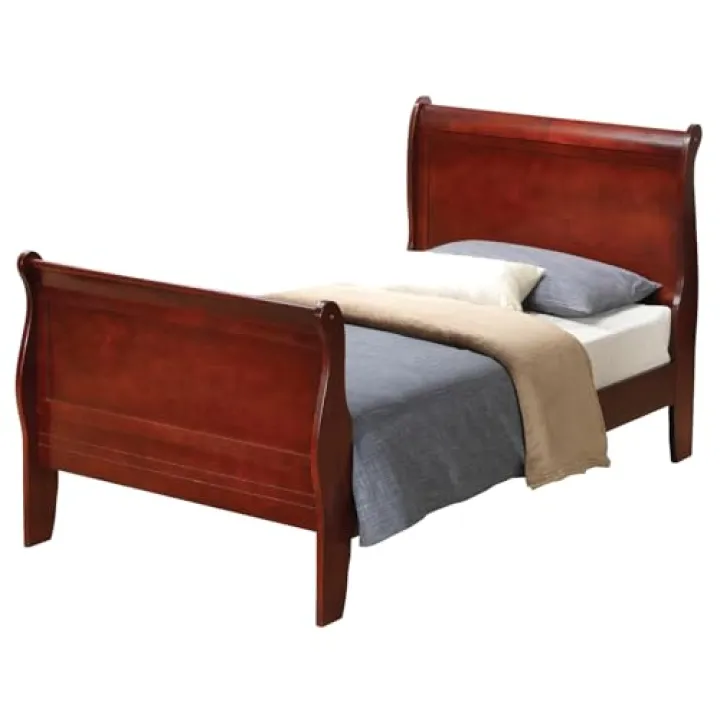 French Flair Platform Bed in Elegant Finish, Showcasing a Classic Sleigh Design, Modern Low-Profile Bed for All Bedrooms Twin/Cherry