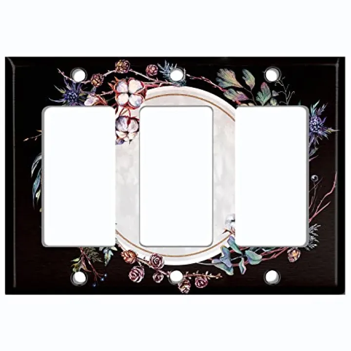Metal Light Switch Plate Cover Image of Floral Marble Mirror FLW022