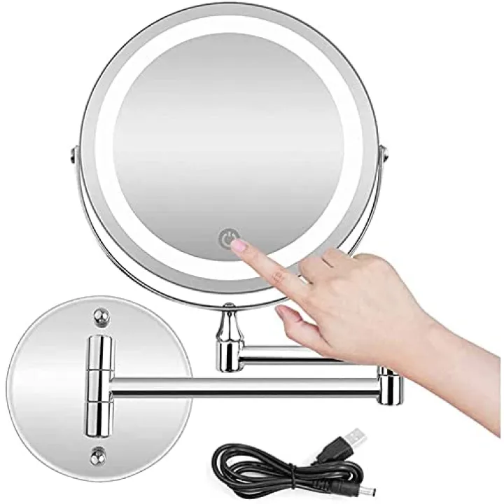 Wall Mounted Makeup Mirror 180 Degree Left and Right Swing Arm 8 Inches 360 Degree Rotating Double-Sided Bathroom Mirror Polished Chrome Finish